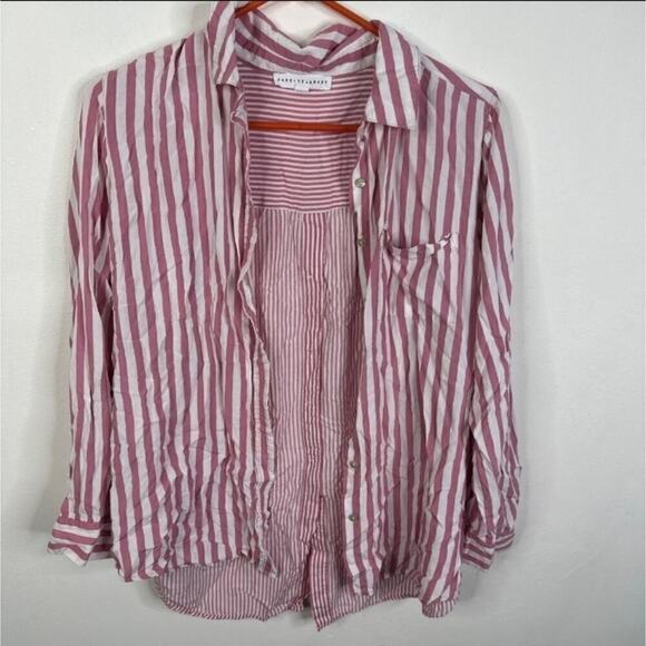 Jane & Delancey Stripe Shirt Womens L Button Front Long Sleeve Pink White - Picture 1 of 6
